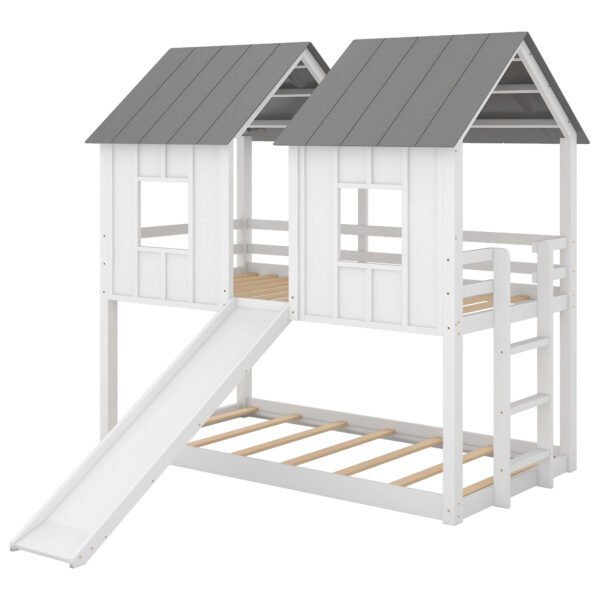 Twin Wood House Bunk Bed with Slide - Image 2